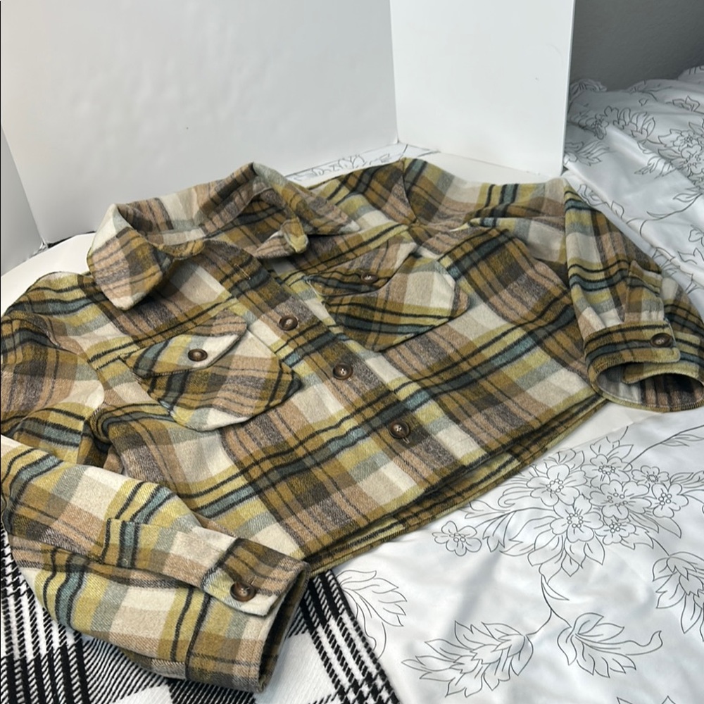 Plaid Button-Up Shirt Jacket by Bagatelle